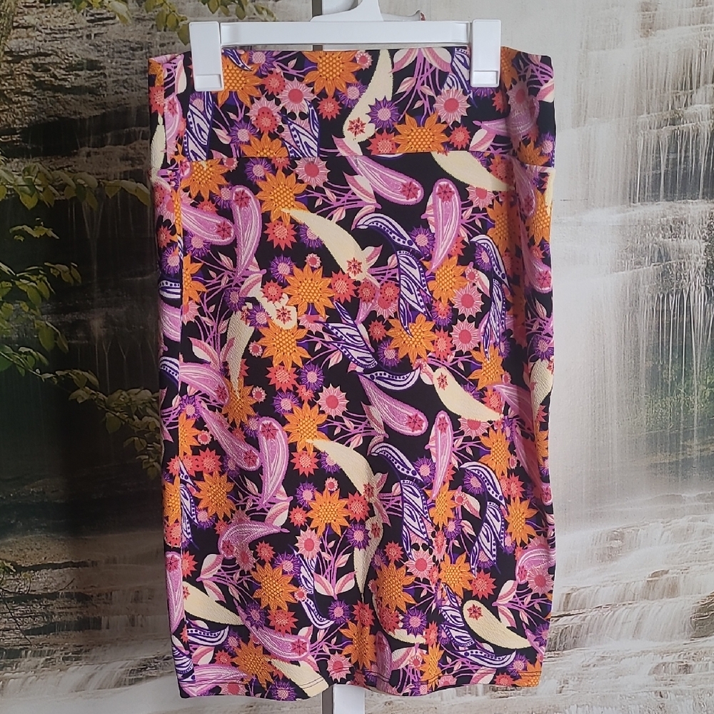 LuLaRoe Womens XL Floral Paisley Skirt in Purple and Orange